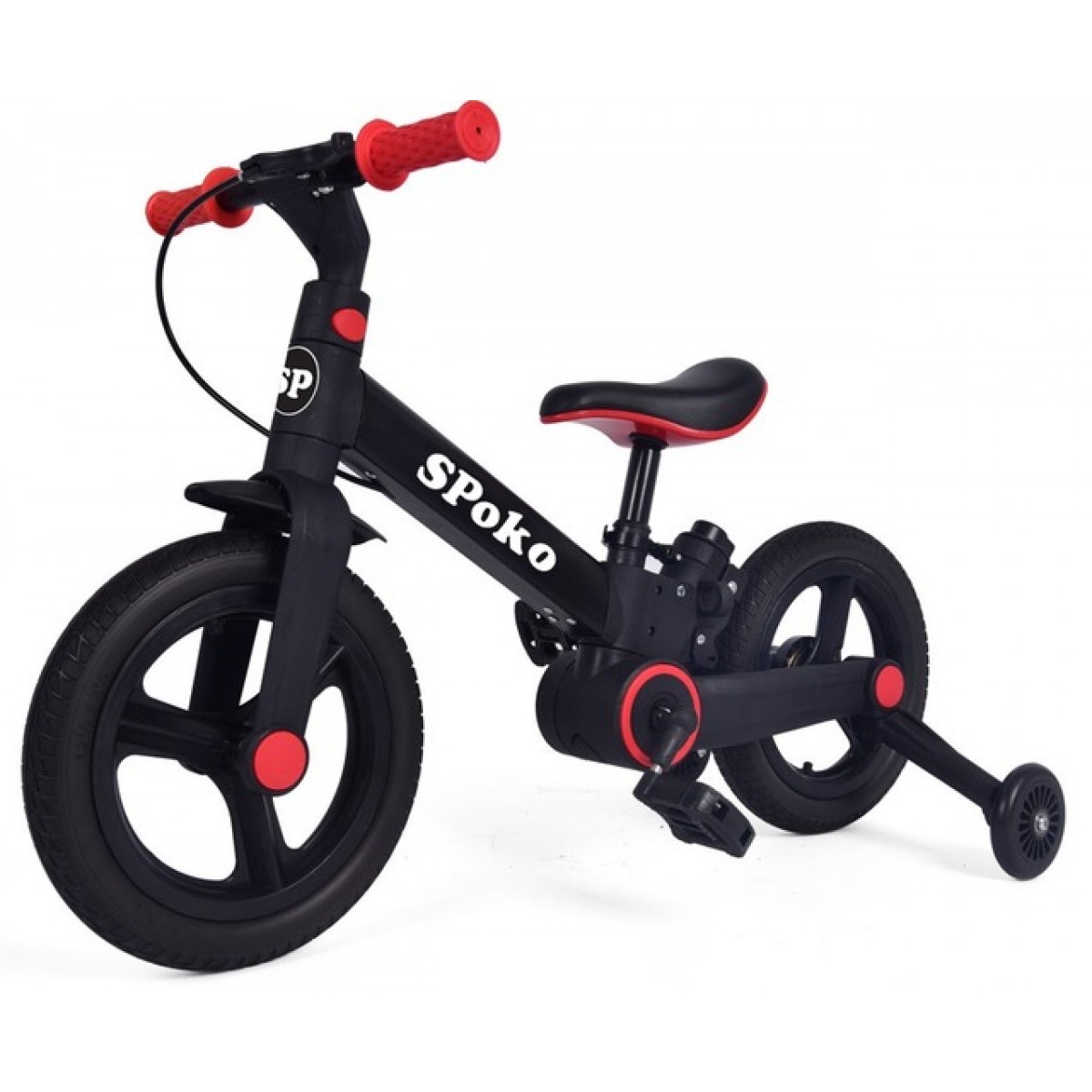Біговел велосипед трасформер 3в1 Spoko SP-150 з батьківською ручкою чорно-червоний