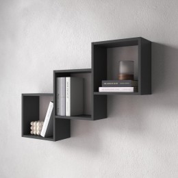 Полка настенная VAYS M-13 Антрацит, на 3 ячейки, ЛДСП, 98×18×66 см - для книг, декора, дома, гостиной, офиса Полка настенная VAYS M-13 Антрацит, на 3 ячейки, ЛДСП, 98×18×66 см - для книг, декора, дома, гостиной, офиса