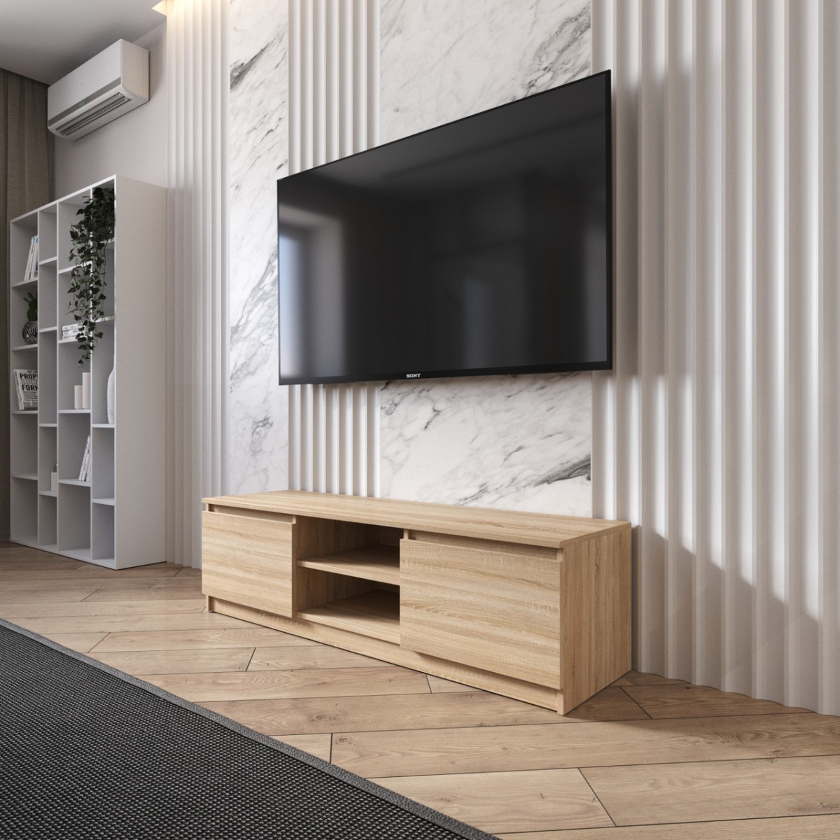 Тумба под телевизор VAYS R-14 Дуб Сонома, с открытой нишей, ЛДСП, 140×40×40 см – для гостиной и спальни, под ТВ Тумба под телевизор VAYS R-14 Дуб Сонома, с открытой нишей, ЛДСП, 140×40×40 см – для гостиной и спальни, под ТВ