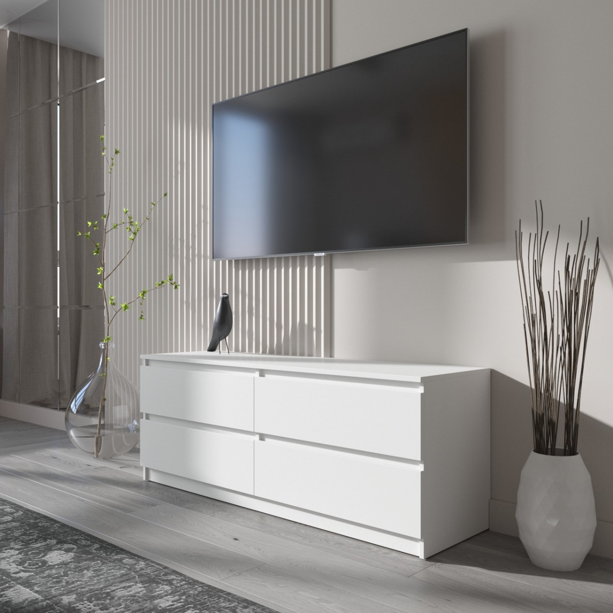 Тумба под телевизор VAYS R-6 Белый, 4 ящика без ручек, ЛДСП, 140×40×53 см Тумба под телевизор VAYS R-6 Белый, 4 ящика без ручек, ЛДСП, 140×40×53 см