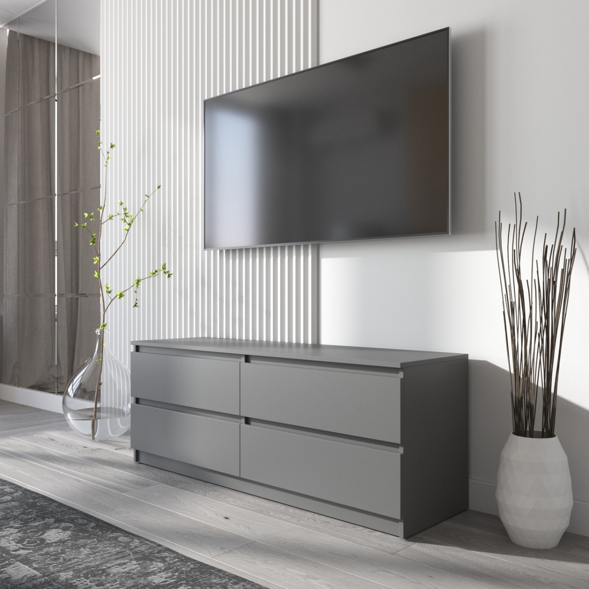 Тумба под телевизор VAYS R-6 Антрацит, 4 ящика без ручек, ЛДСП, 140×40×53 см Тумба под телевизор VAYS R-6 Антрацит, 4 ящика без ручек, ЛДСП, 140×40×53 см