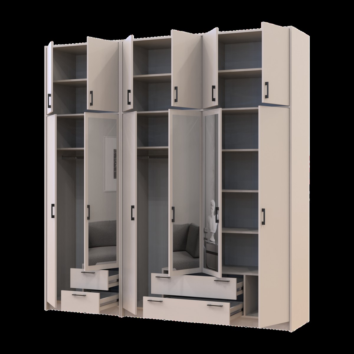 Шкаф для одежды с зеркалом и высокой антресолью Doros Ронди Кашемир 2+4 ДСП 242х52х260 (42005645) Шкаф для одежды с зеркалом и высокой антресолью Doros Ронди Кашемир 2+4 ДСП 242х52х260 (42005645)