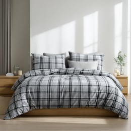 Комплект постельного белья SoundSleep Flanel Cоzy Grey двуспальный евро 200х220 см фланель клетка серая (2800004977517)