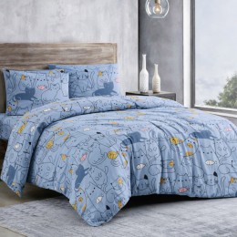 Комплект постельного белья SoundSleep Cute Kittens бязь подростковый 140х215 см голубой (2800005024418)