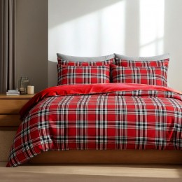 Комплект постельного белья SoundSleep Flanel Cоzy Red двуспальный евро 200х220 см фланель клетка красная (2800004977470)