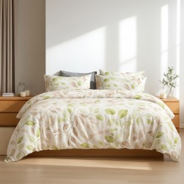 Комплект постельного белья SoundSleep Floral двуспальный евро 200х220 см фланель бело-бежевый (2800004977661)