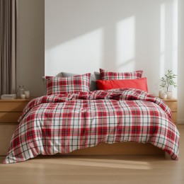 Комплект постельного белья SoundSleep Flanel Cоzy White двуспальный евро 200х220 см фланель клетка бело-красная (2800004977555)
