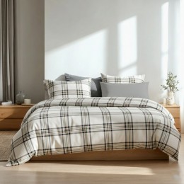 Комплект постельного белья SoundSleep Flanel Cоzy Combi двуспальный евро 200х220 см фланель клетка бело-зеленая (2800004977623)