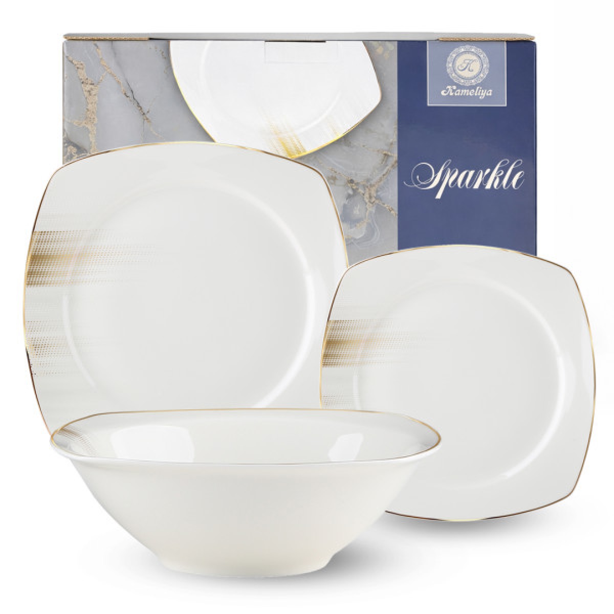 401-0033 Набір обідній 18пр. квадрат золотий кант Sparkle (25см,19см, 350мл) 401-0033 Набір обідній 18пр. квадрат золотий кант Sparkle (25см,19см, 350мл)
