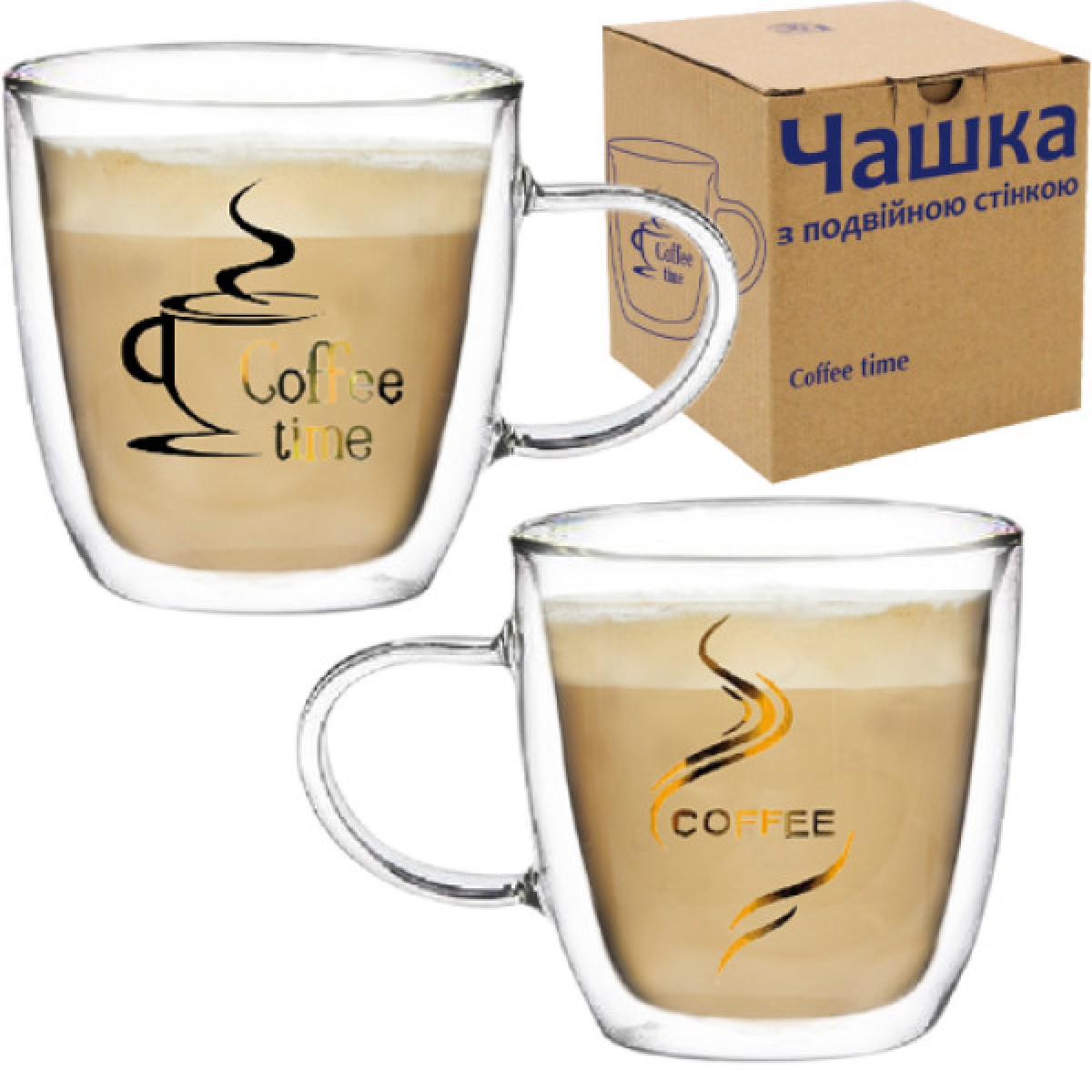 Чашка з подвійною стінкою Coffee time 240мл 202-23 в асортименті