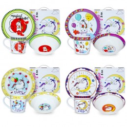  Набір дитячий 3пр. Єдиноріг мікс (тарілка-19см, миска 380мл, чашка-250мл) в асортименті 5144