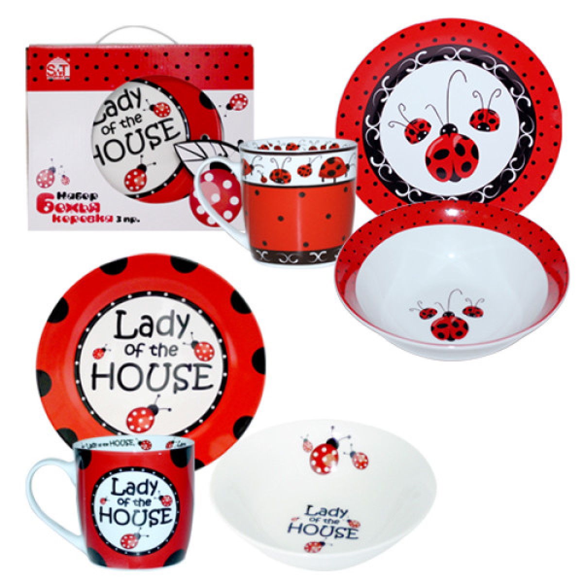  Набір дитячий 3пр. Божа корівка мікс (тарілка-19см, миска 380мл, чашка-250мл) 5143 в асортименті