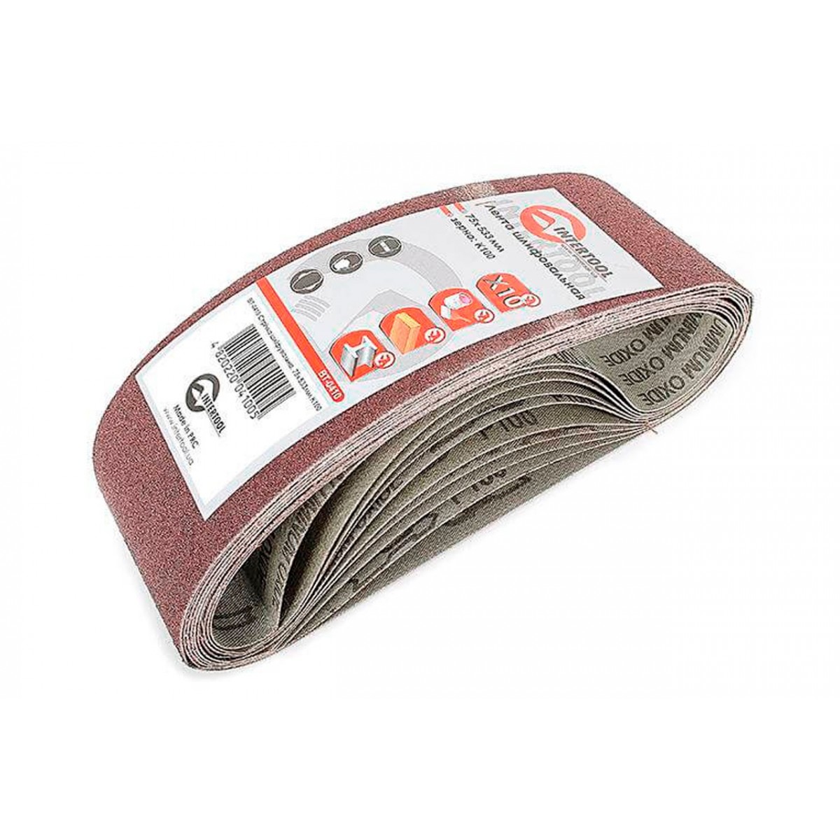 Лента шлифовальная Intertool 75 х 533 мм Р100 (10 шт.) (BT-0410)
