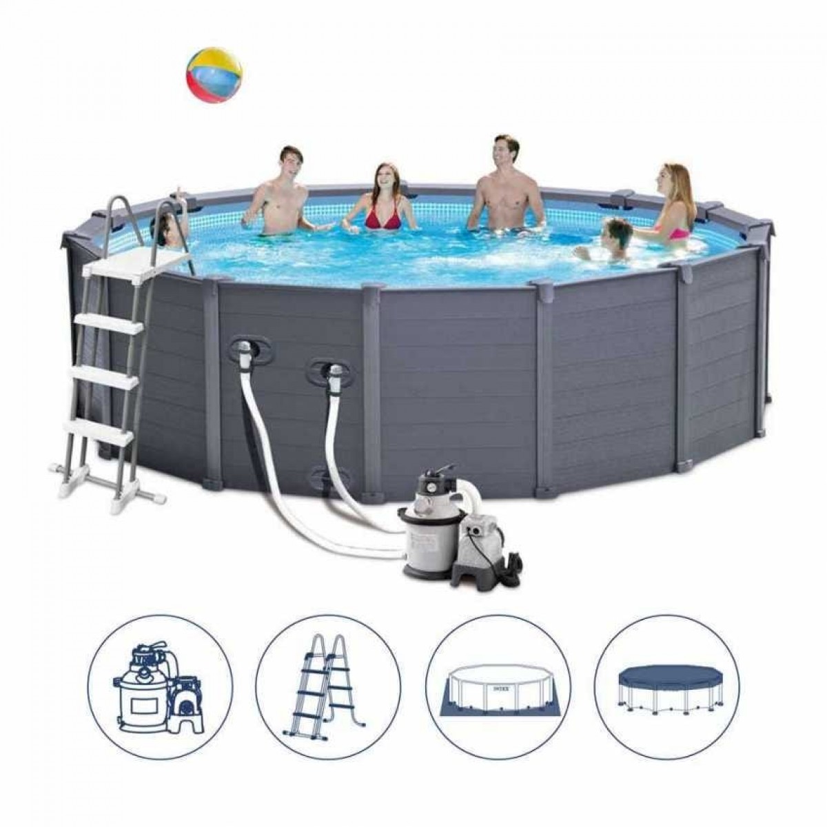 Intex 26384 (Диаметр 478 x Высота 124см) Каркасный бассейн Graphite Panel Pool