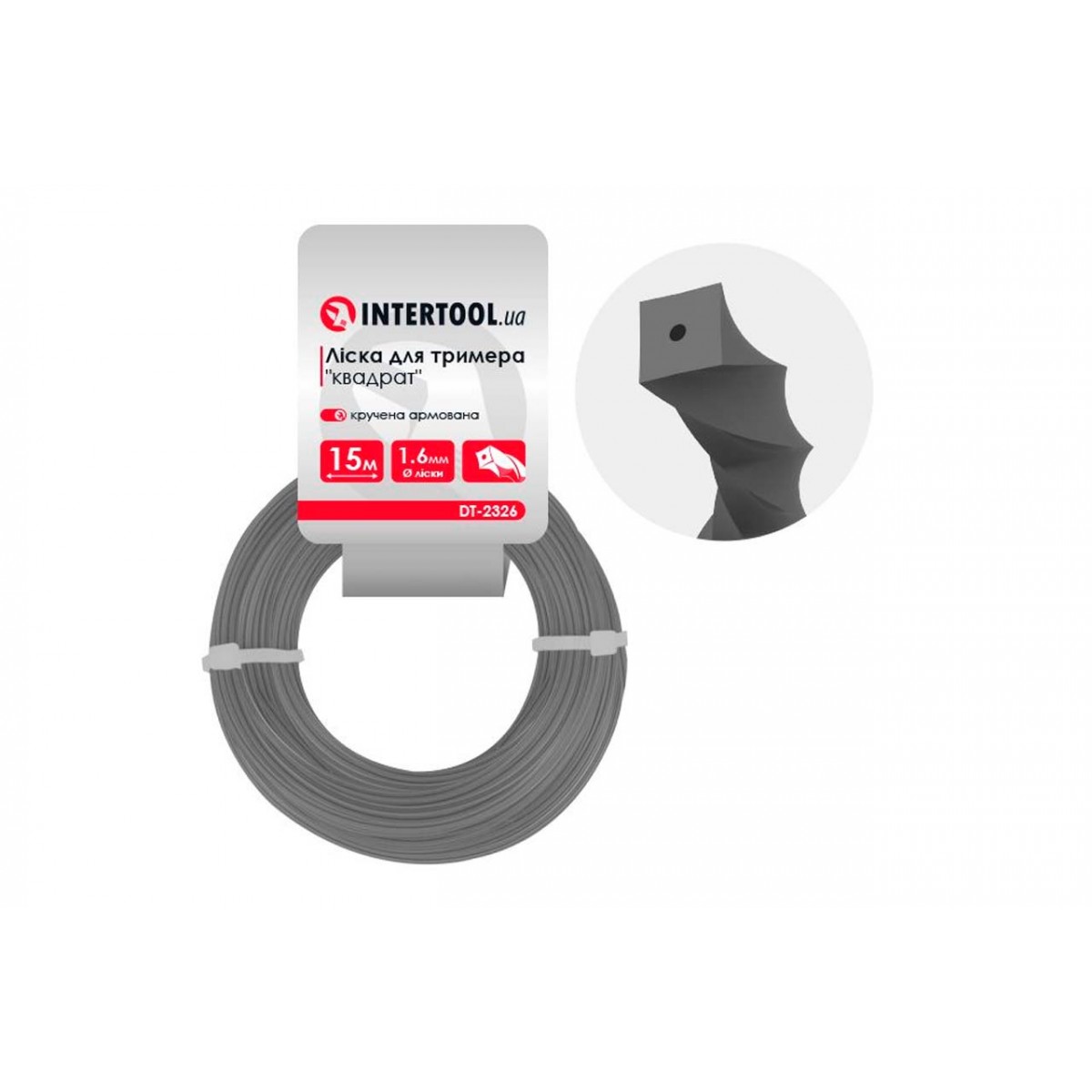 Леска для триммера Intertool 1.6мм x 15м квадрат крученый армированный (DT-2326)
