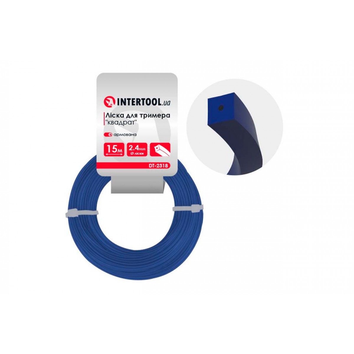 Леска для триммера Intertool 2.4мм x 15м квадрат армированный (DT-2318) Леска для триммера Intertool 2.4мм x 15м квадрат армированный (DT-2318)