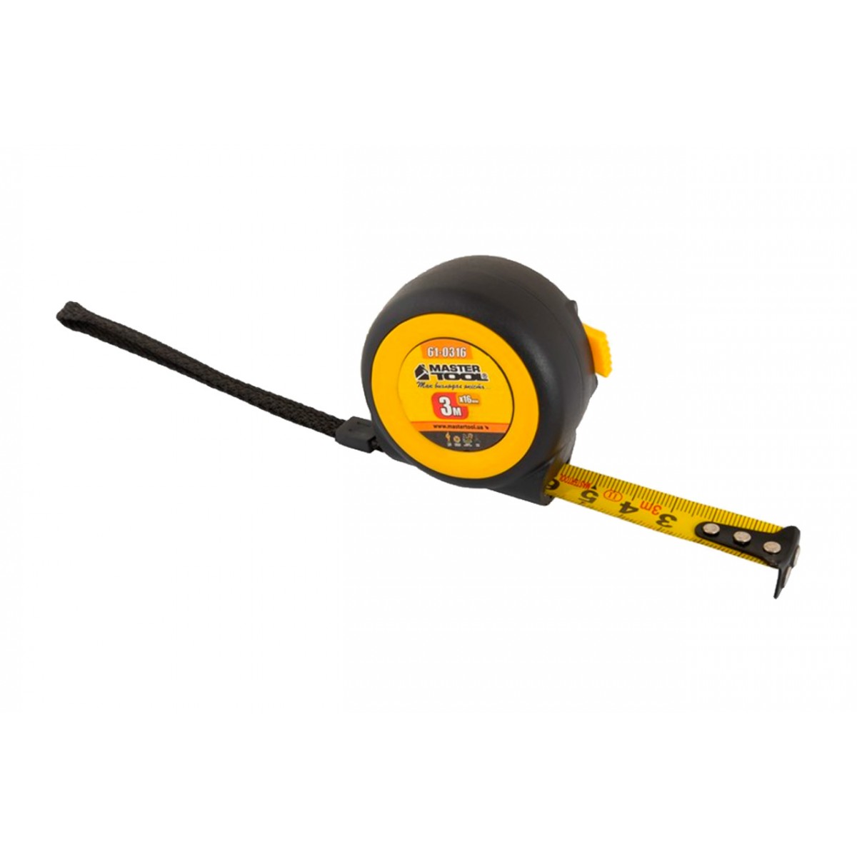 Рулетка Mastertool 3м x 16мм магнит обрезиненная автостоп (61-0316)