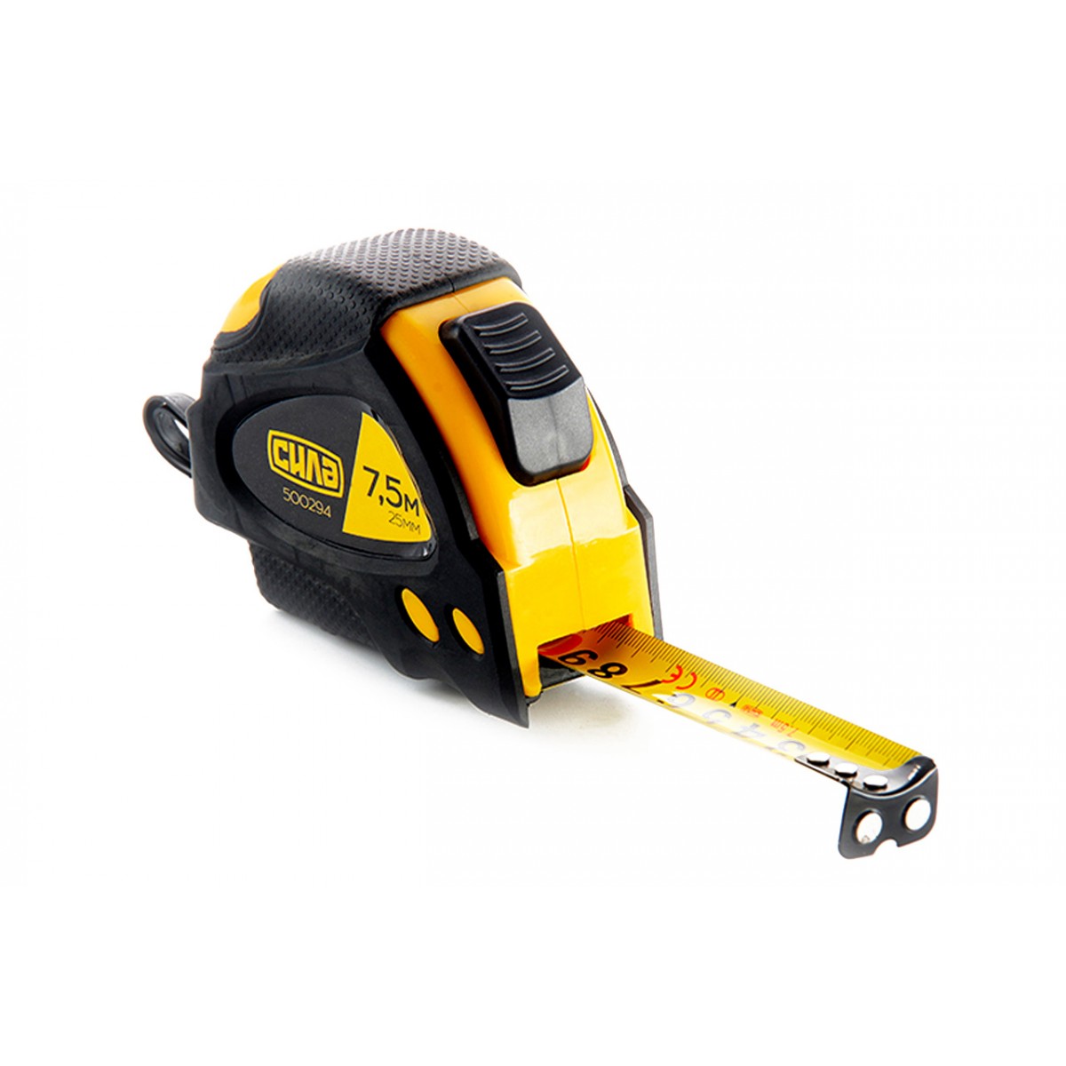 Рулетка Сила 7.5м x 25мм супер-магнит обрезиненная автостоп (500294)