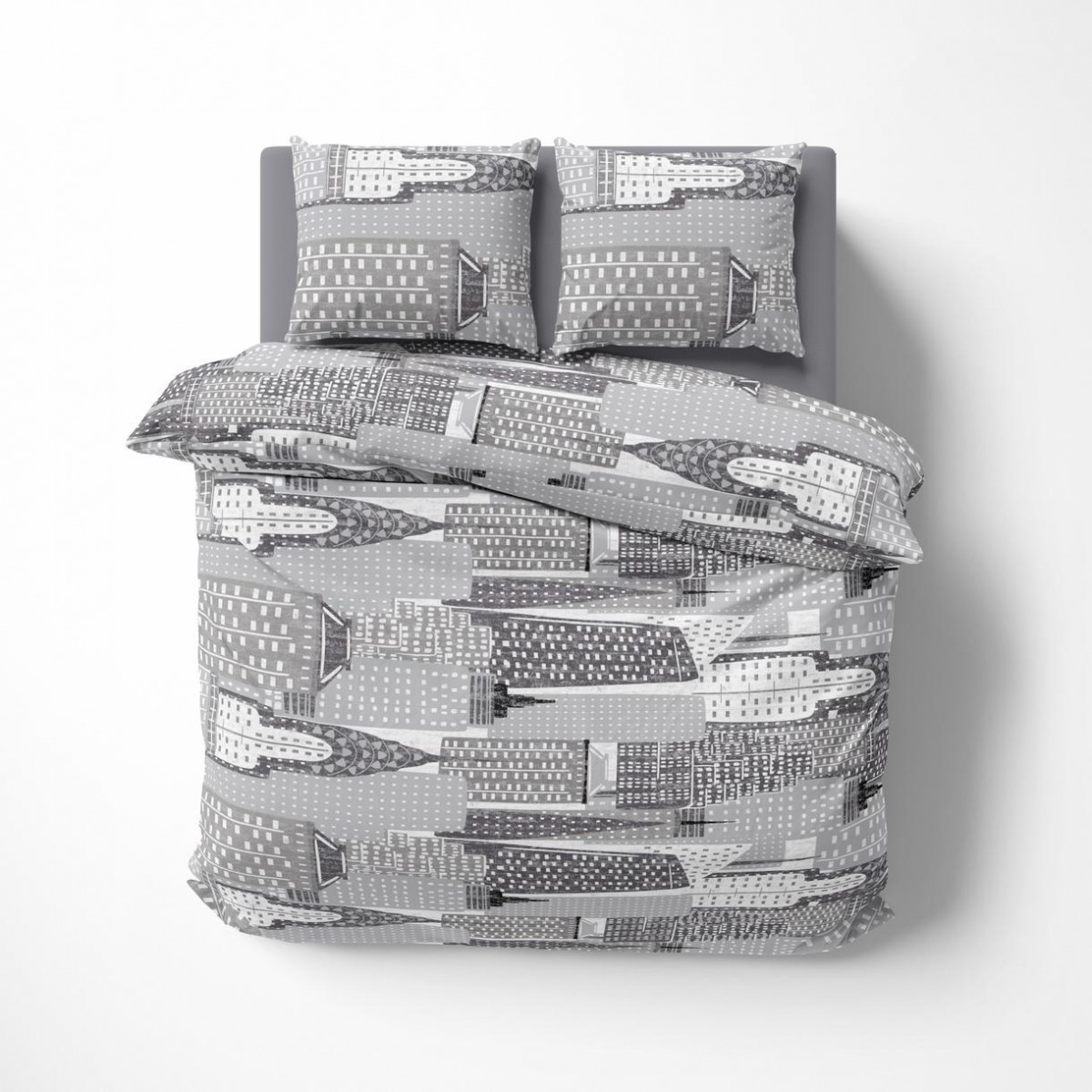 Постельное белье “LeLIT” B-1185, Бязь, Серый с принтом, Полуторная