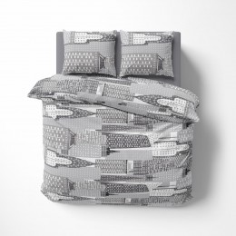 Постельное белье “LeLIT” B-1185, Бязь, Серый с принтом, Полуторная
