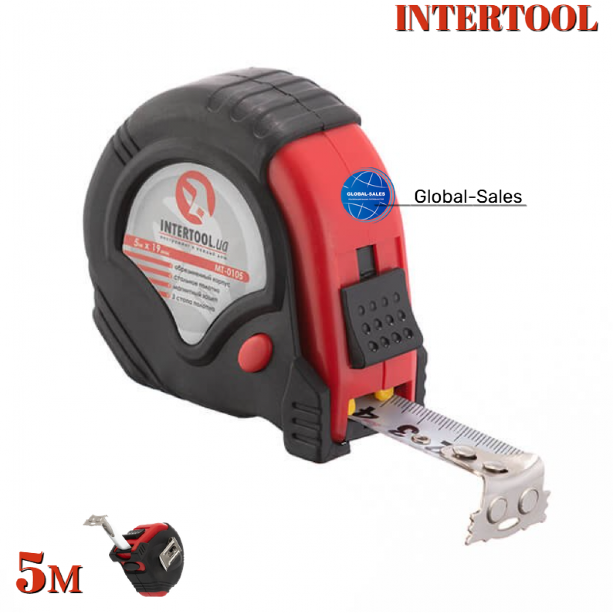 Рулетка Intertool 5 м х 19 мм 3-стопора (MT-0105)