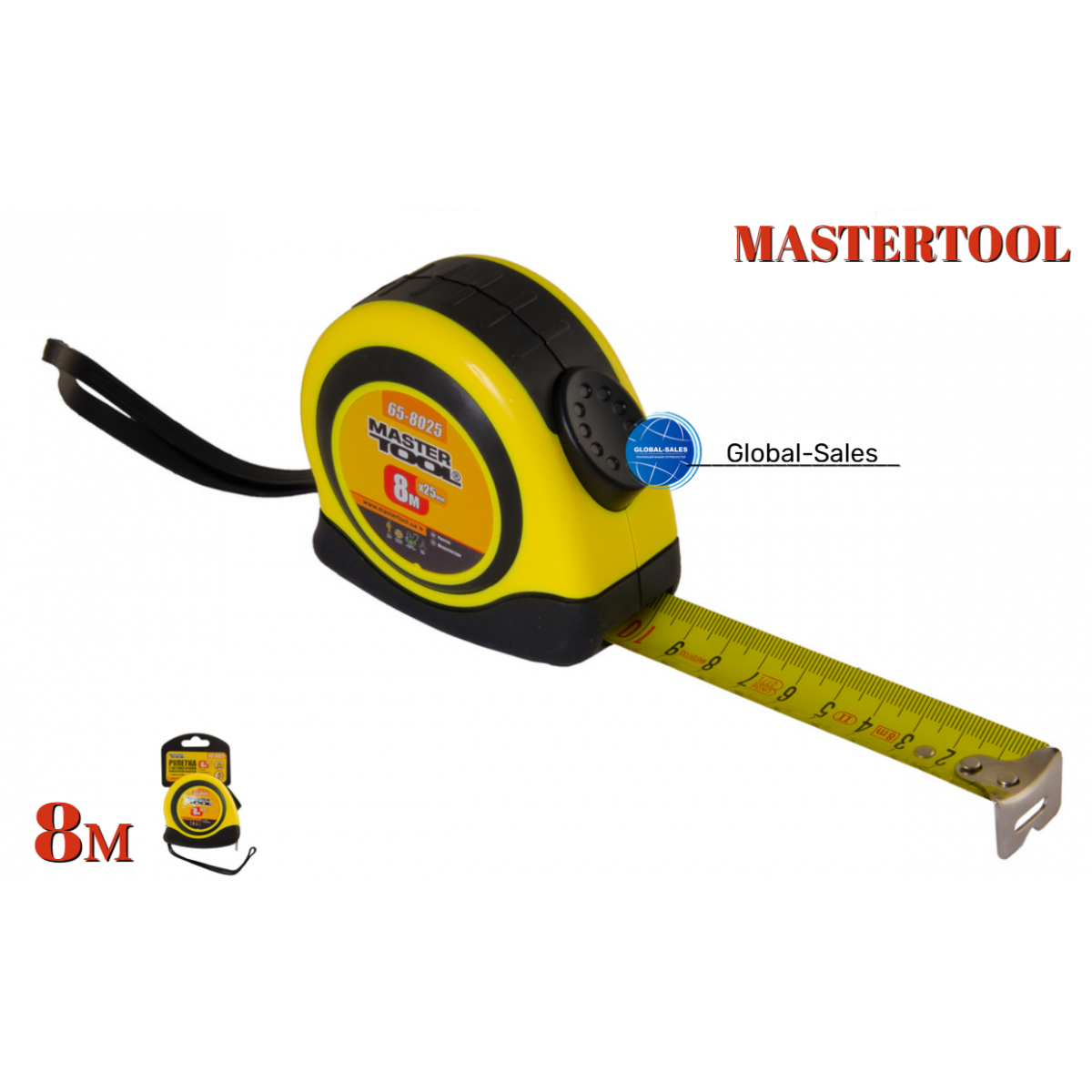 Рулетка Mastertool 8 м х 25 мм автостоп (65-8025)