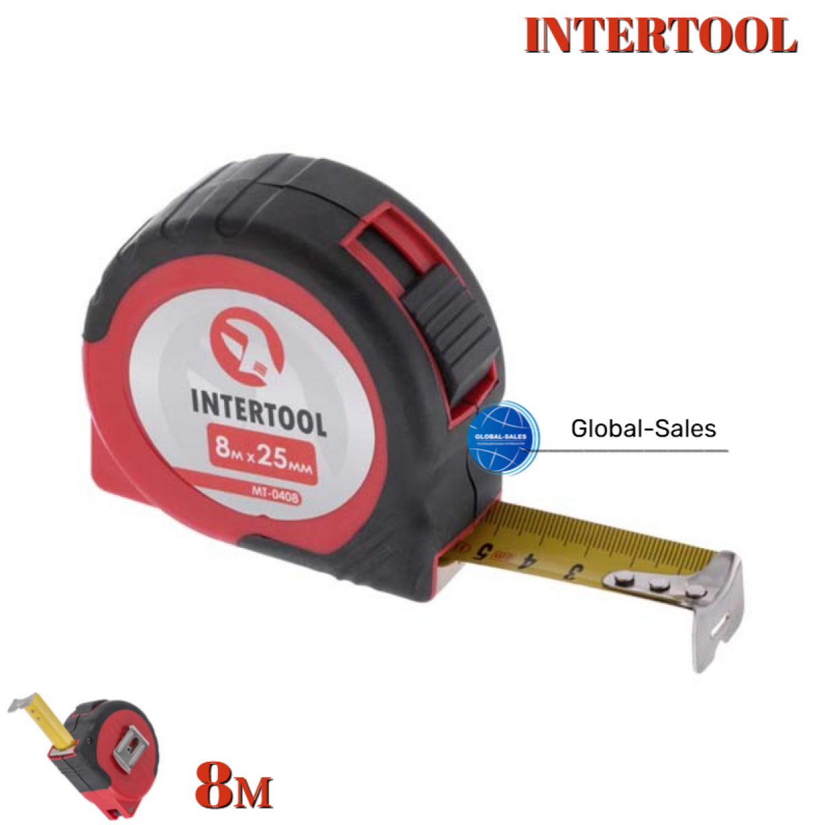 Рулетка Intertool 8 м х 25 мм автостоп (MT-0408)