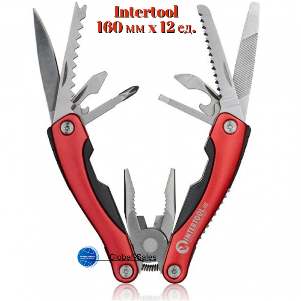 Мультитул Intertool 160 мм x 12 ед. (HT-0541) красный, закалённая легированная сталь Мультитул Intertool 160 мм x 12 ед. (HT-0541) красный, закалённая легированная сталь