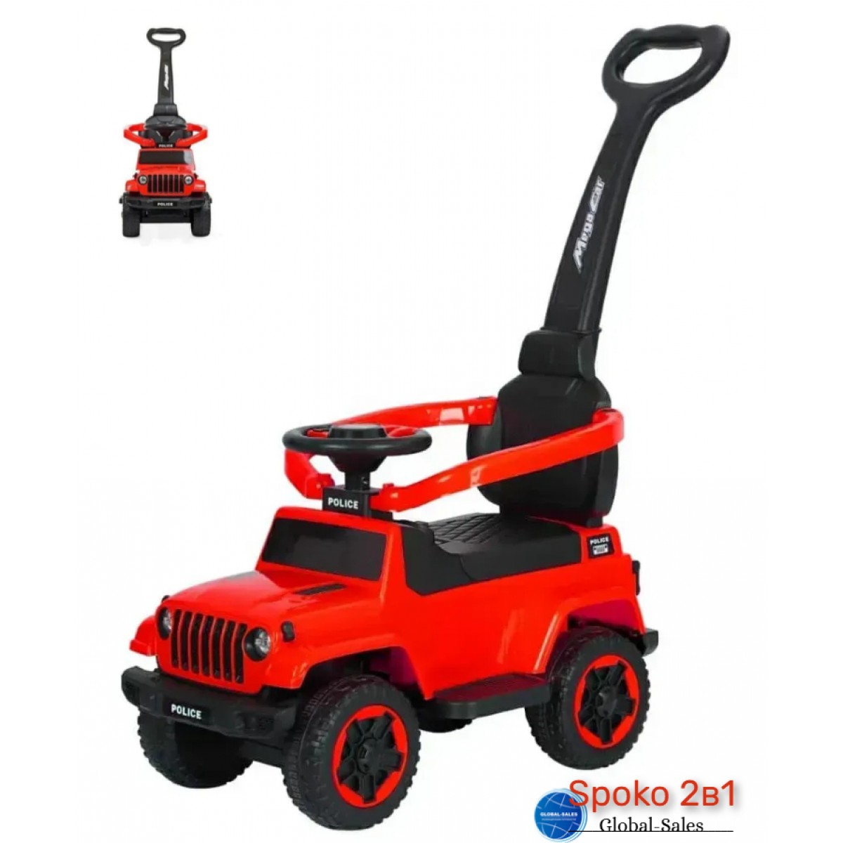 Дитяча машинка на акумуляторі каталка-толокар Spoko SP-219 з батьківською ручкою червоний  42400197