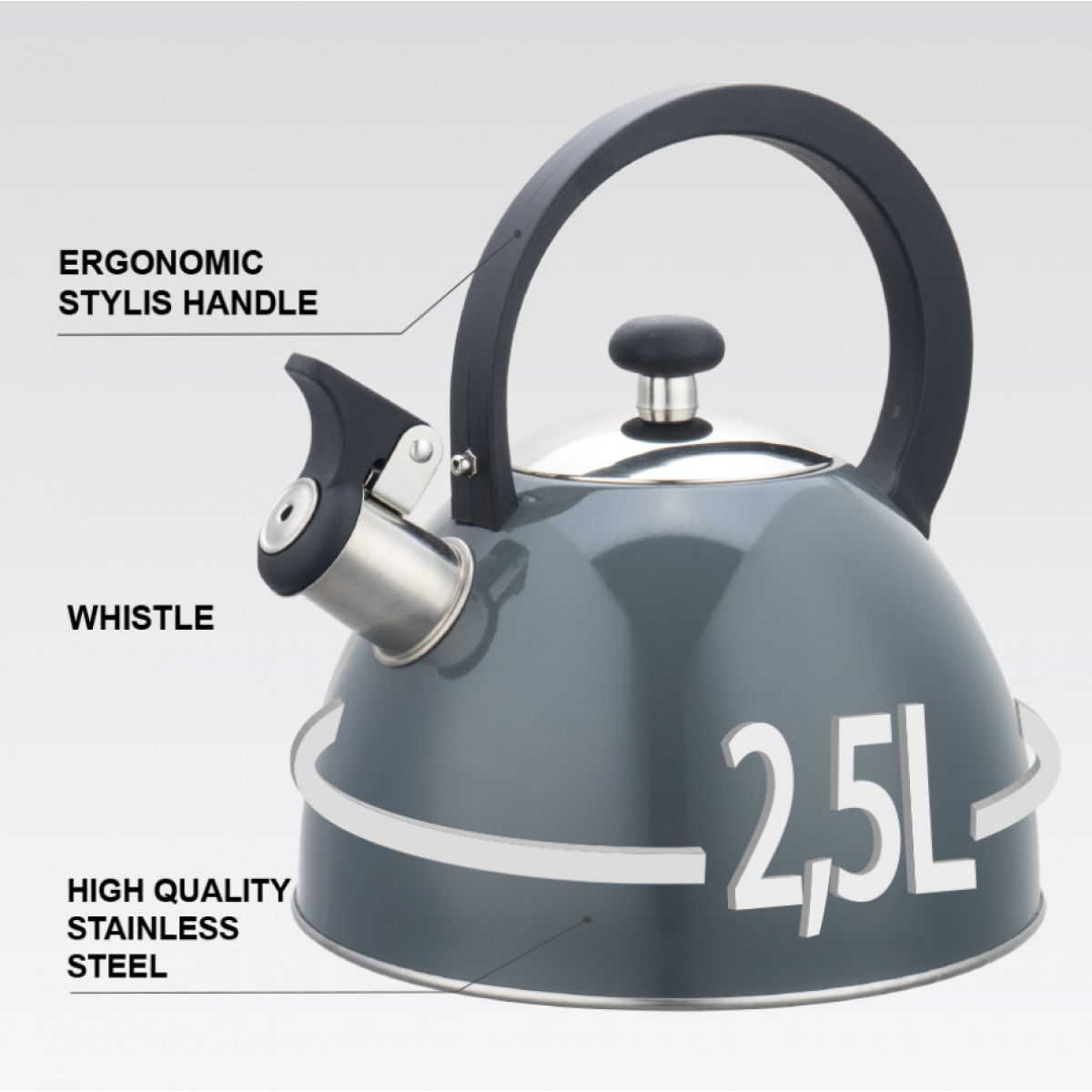 Чайник нержавеющий Maestro 2.5л серый (MR-1302-GREY)