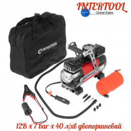 Миникомпрессор автомобильный Intertool 12В x 7 bar x 40 л/мин двухпоршневой (AC-0003)