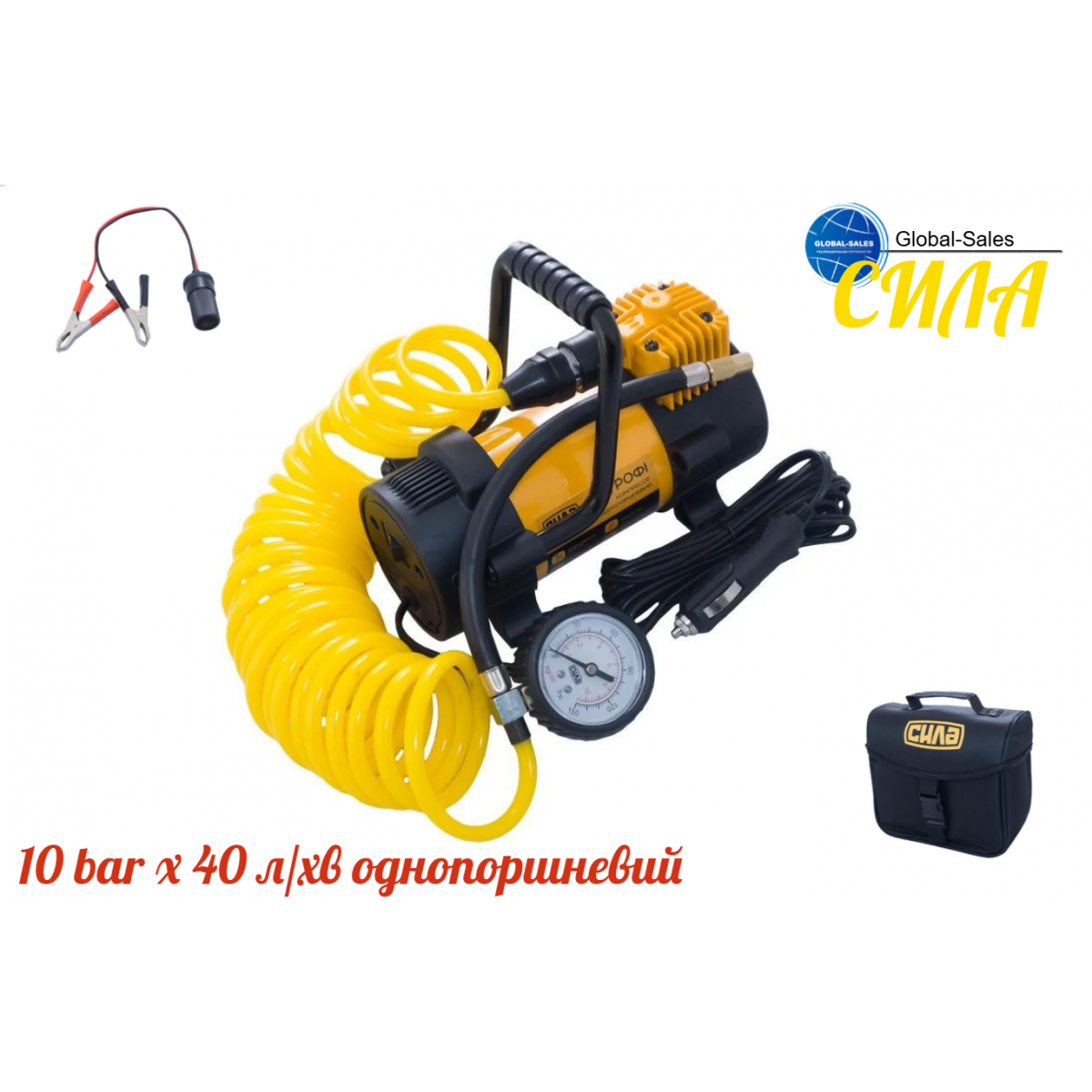 Миникомпрессор автомобильный Сила 10 атм x 40 л/мин однопоршневой (900416)