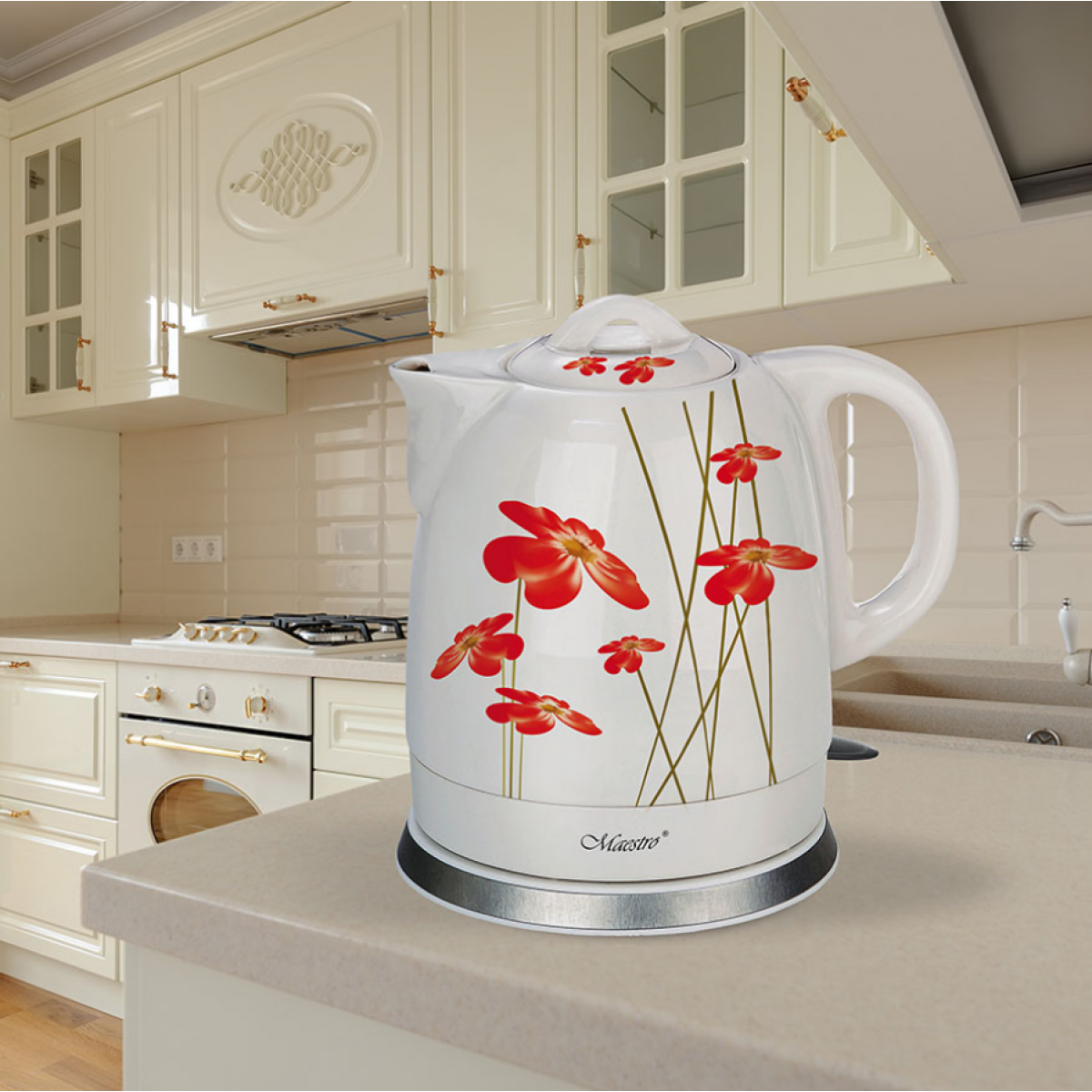 Электрочайник Maestro MR-066-Red Flowers (MR-066-RED-FLOWERS) 1,5 л, керамика 