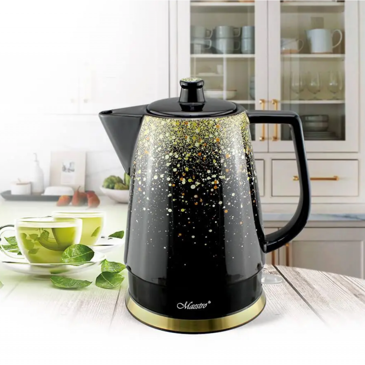 Электрочайник керамический Maestro 1.5л  черно - золотой (MR-074-GOLD) 1500 Вт