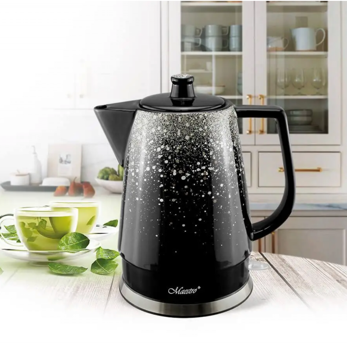 Электрочайник керамический Maestro 1.5л  черно - серебряный (MR-074-SILVER) 1500 Вт