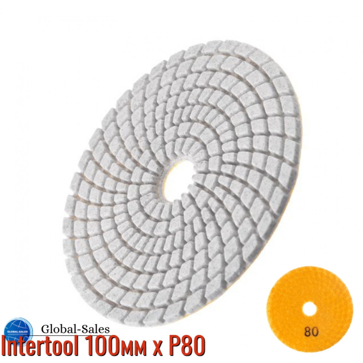 Круг алмазный шлифовальный на липучке Intertool 100мм x P80 (BT-0906)