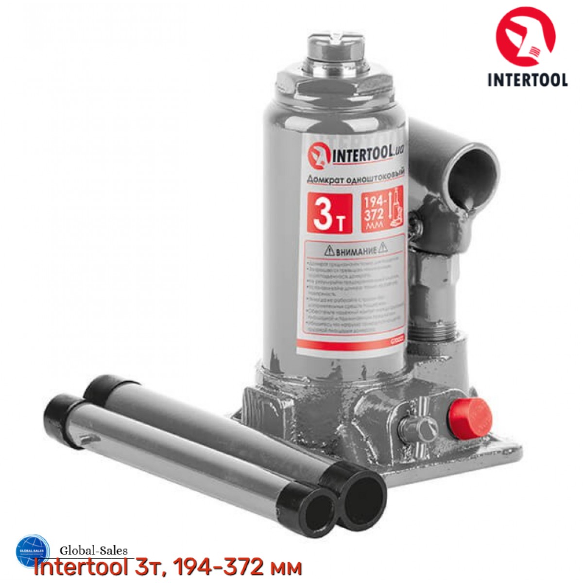 Домкрат гидравлический Intertool 3 т х 350 мм одноштоковый (GT0022)