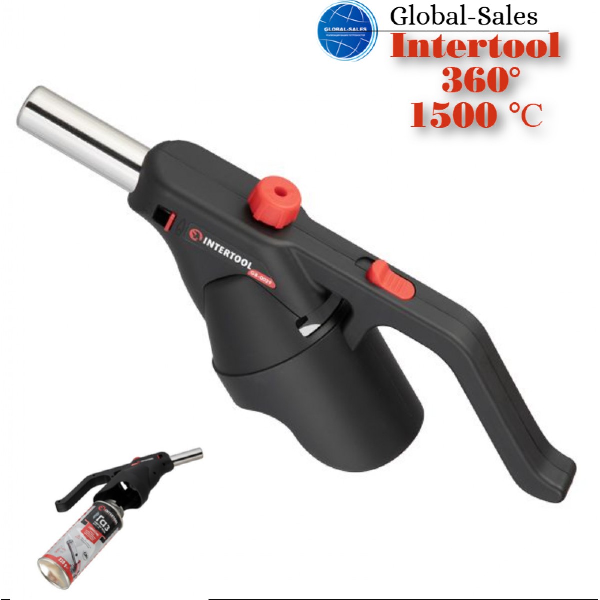 Горелка газовая c пьезоподжигом Intertool 12***мм x 360° (GB-0029) Горелка газовая c пьезоподжигом Intertool 12***мм x 360° (GB-0029)