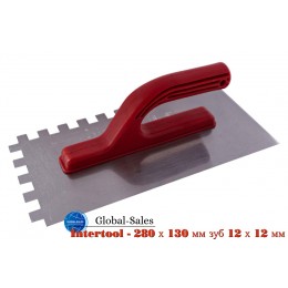 Гладилка Intertool 280 х 130 мм зуб 12 х 12 мм (KT-0008)  красная