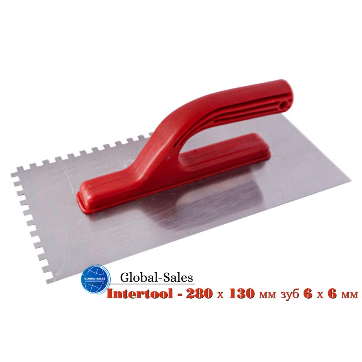 Гладилка Intertool 280 х 130 мм зуб 6 х 6 мм (KT-0005) красная