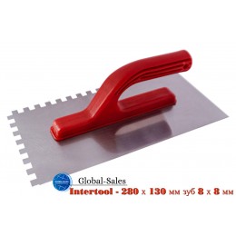 Гладилка Intertool 280 х 130 мм зуб 8 х 8 мм (KT-0006) красная