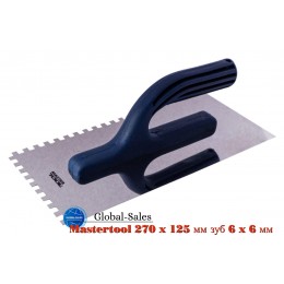 Гладилка нержавеющая Mastertool 270 x 125 мм зуб 6 x 6 мм (08-2826) синяя
