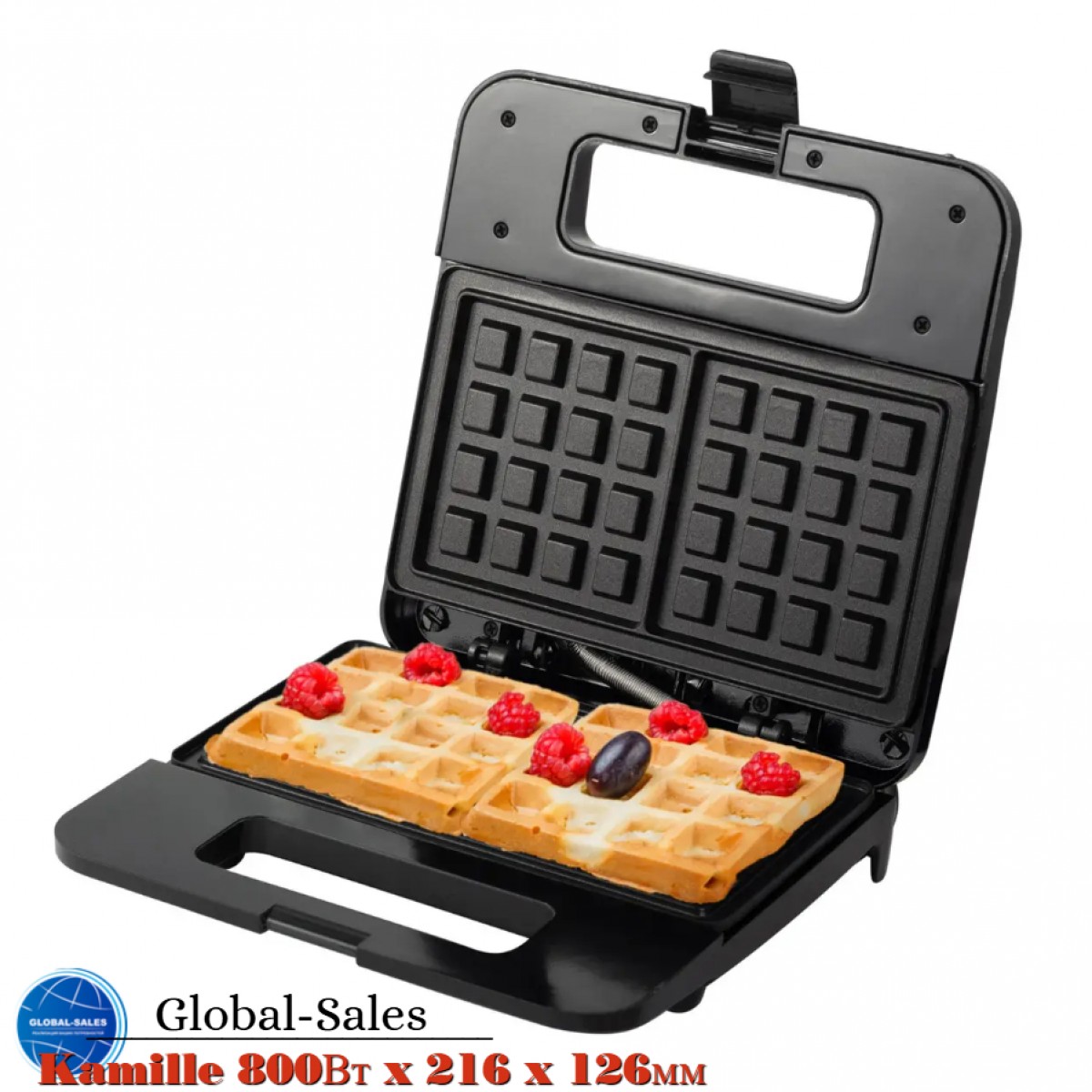 Вафельница Kamille 800Вт x 216 x 126мм (6719) черная, с антипригарным покрытием Вафельница Kamille 800Вт x 216 x 126мм (6719) черная, с антипригарным покрытием