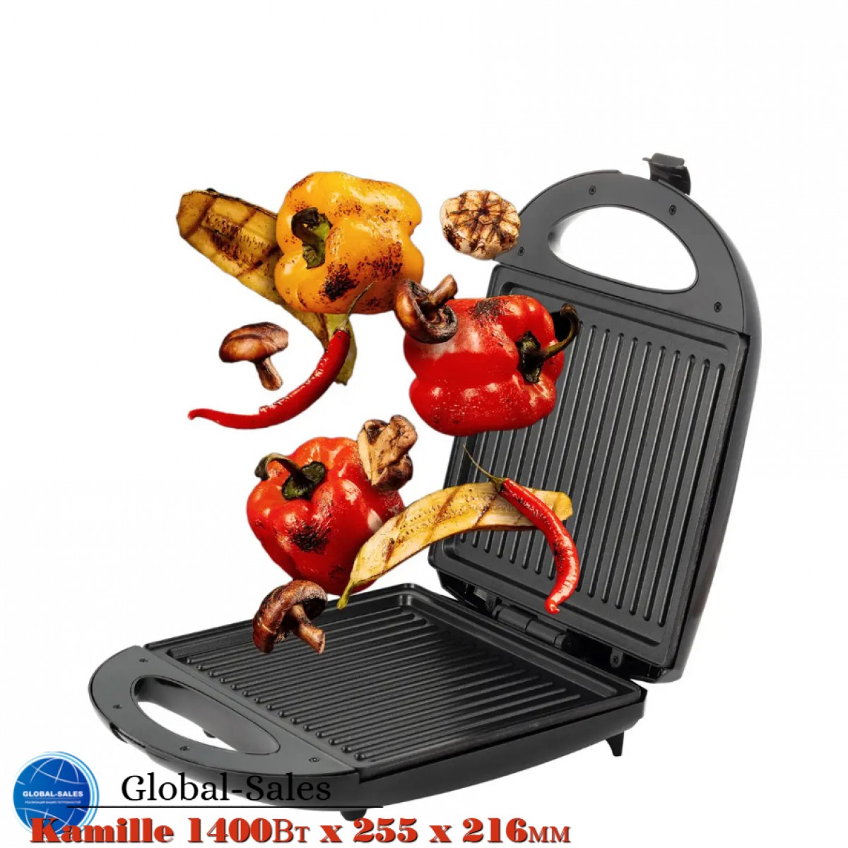 Гриль Kamille 1400Вт x 255 x 216мм (6725) черная, антипригарная Гриль Kamille 1400Вт x 255 x 216мм (6725) черная, антипригарная
