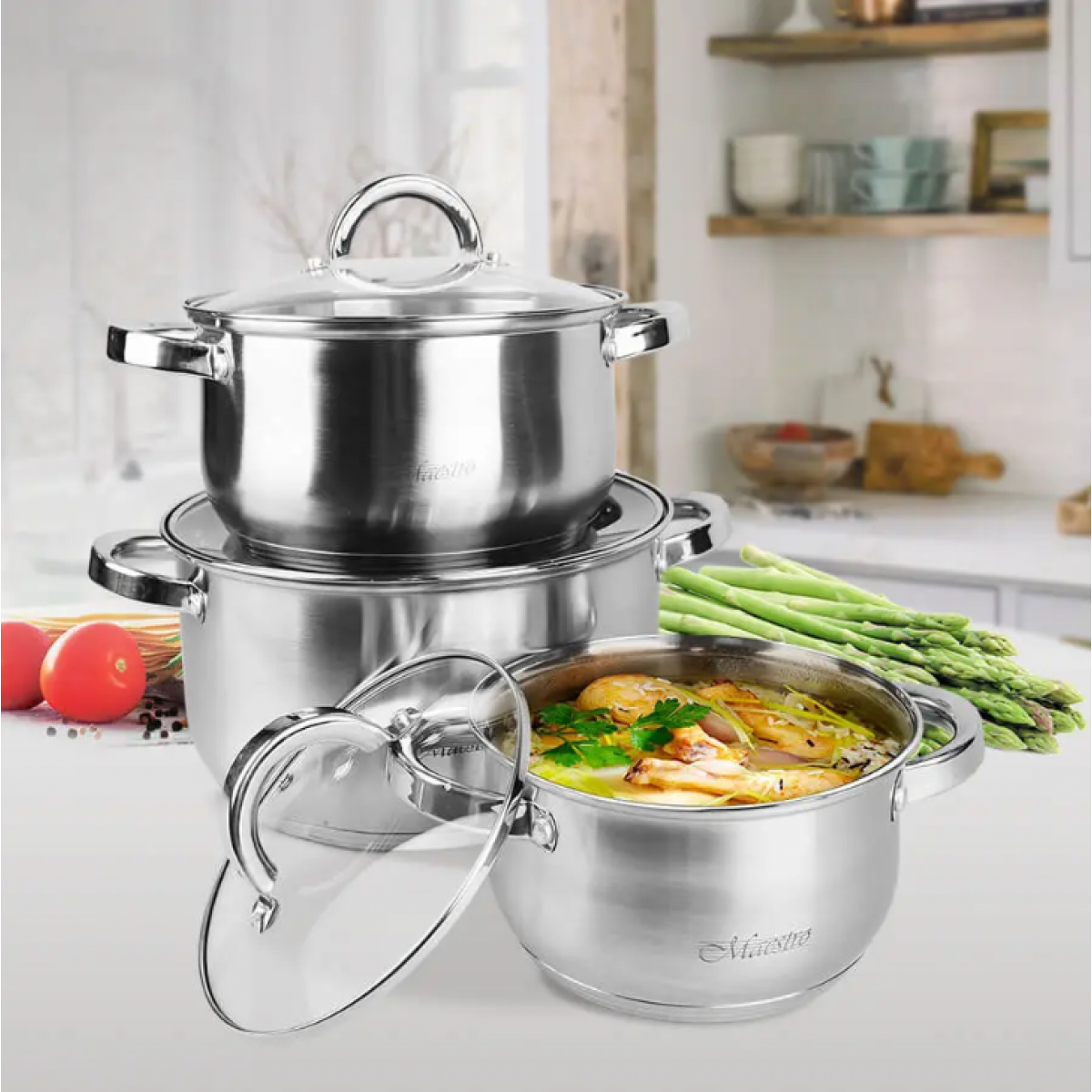 Набор посуды нержавеющий Maestro 1.5 х 3 х 5 л (3 шт.) MR-2120-6L (MR-2120-6L)