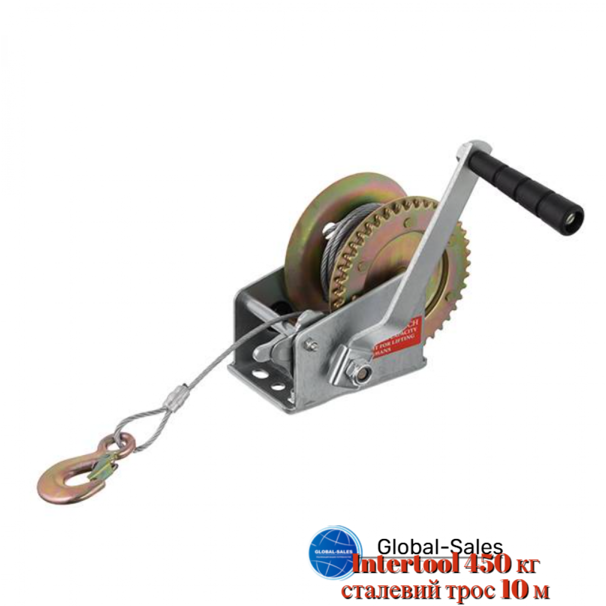 Лебедка рычажная барабанная Intertool 450 кг стальной трос 10 м (GT1454)