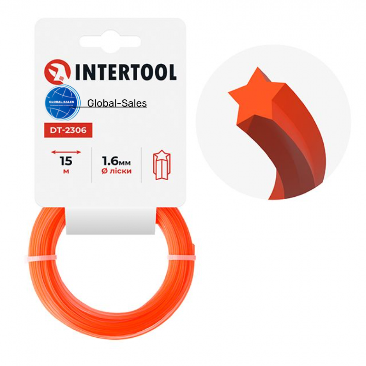 Леска для триммера Intertool 1.6мм x 15м звезда (DT-2306) Леска для триммера Intertool 1.6мм x 15м звезда (DT-2306)