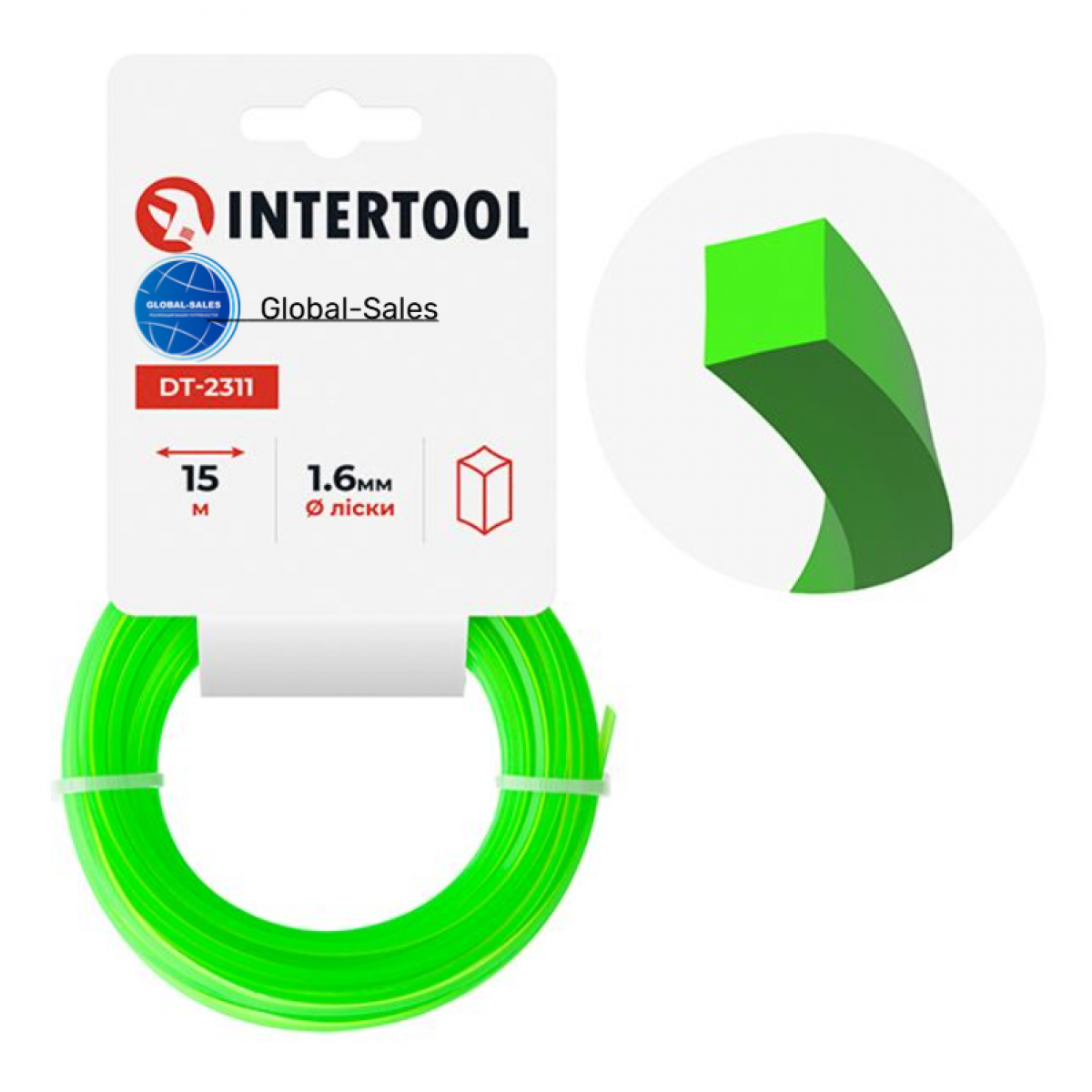 Леска для триммера Intertool 1.6мм x 15м квадрат (DT-2311) Леска для триммера Intertool 1.6мм x 15м квадрат (DT-2311)