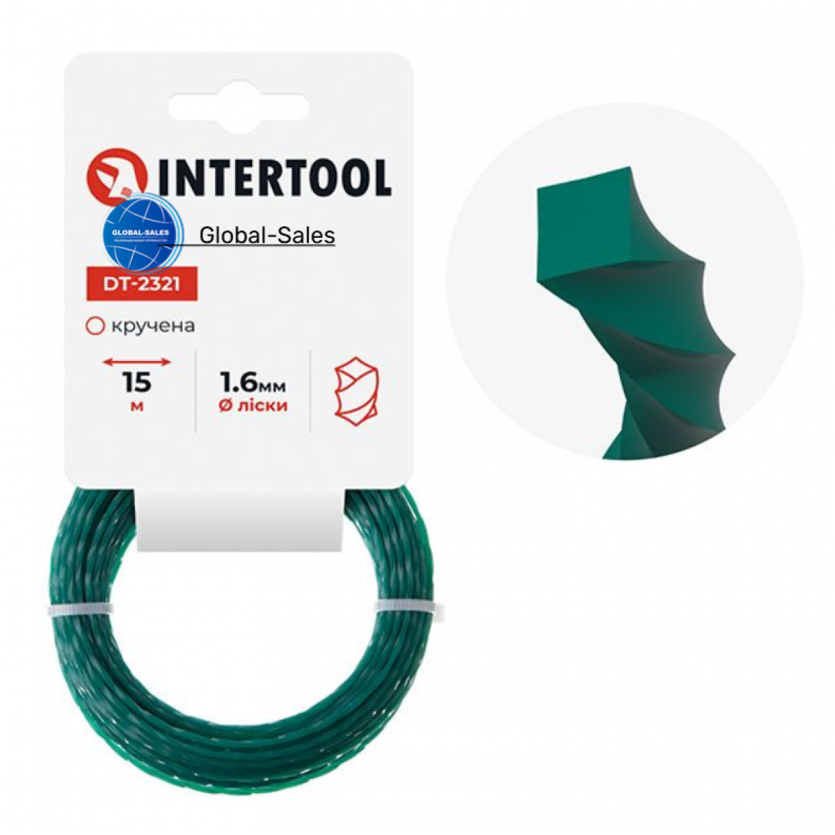 Леска для триммера Intertool 1.6мм x 15м квадрат крученый (DT-2321) Леска для триммера Intertool 1.6мм x 15м квадрат крученый (DT-2321)