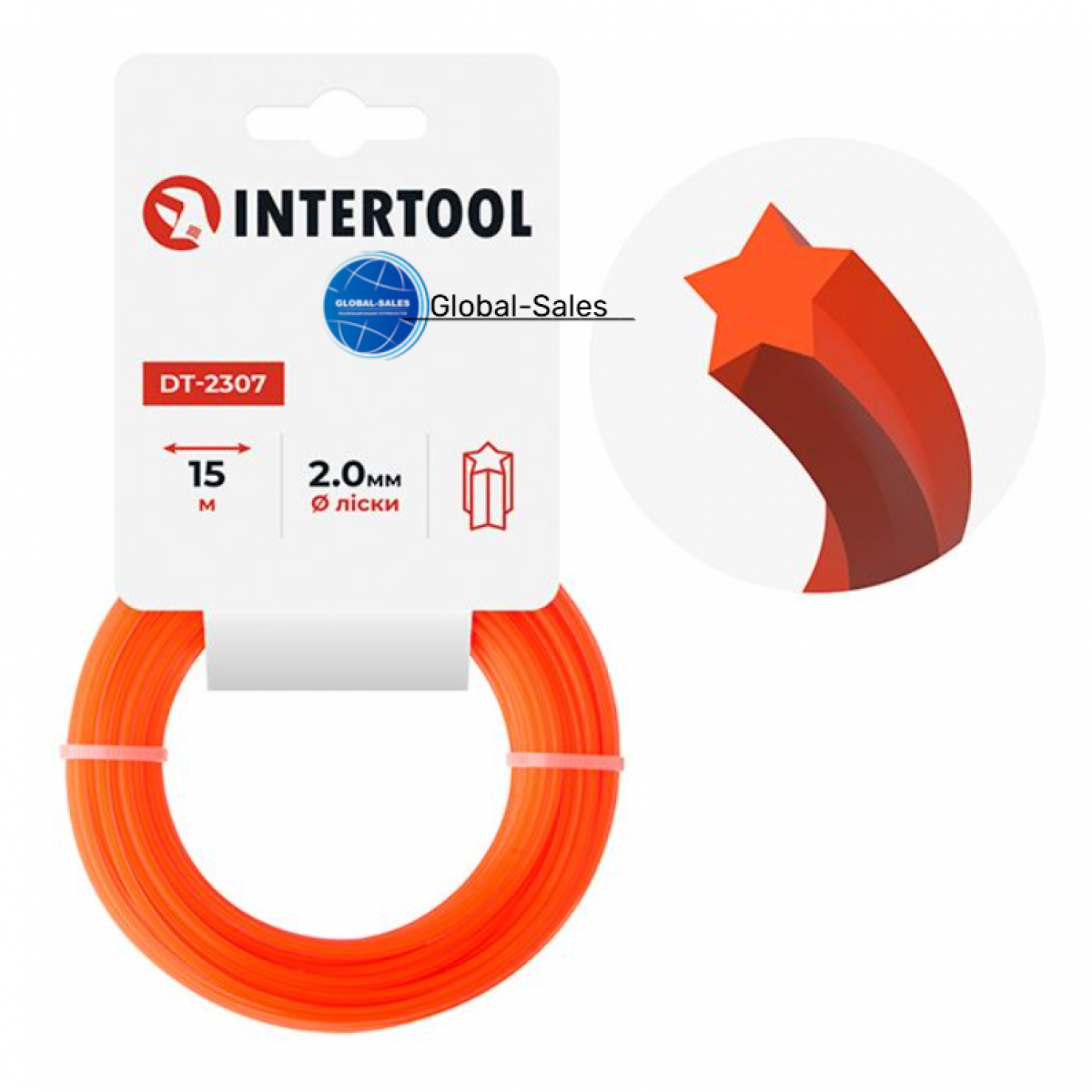 Леска для триммера Intertool 2.0мм x 15м звезда (DT-2307)